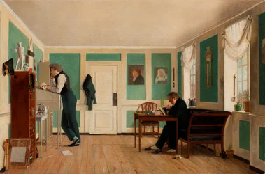 Interior from Amaliegade. Captain Carl Ludvig Bendz standing and Dr. Jacob Christian Bendz seated