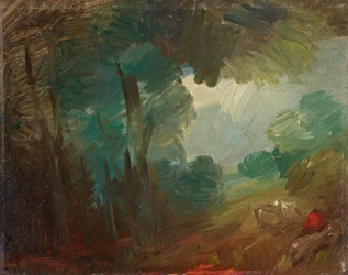 Forest Landscape with Cows and Farmers