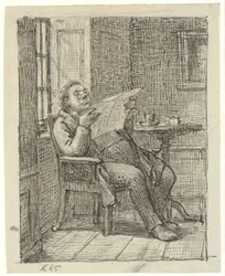 A Fat Gentleman Reading a Newspaper with His Coffee