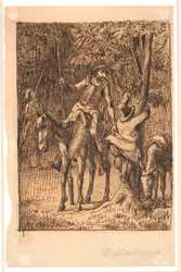 Before the Battle with the Knight of the Mirrors, Don Quixote Helps Sancho Panza Up a Tree