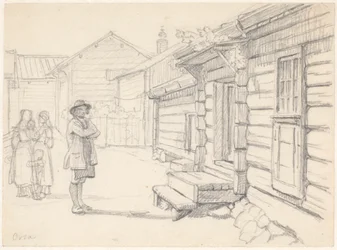 Street in Orsa, Dalarna, with Two Women on the Left, a Child and a Man