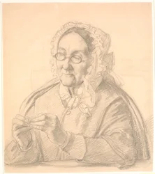 Old Woman Threading a Needle