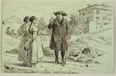 Italian Scene with Two Women and a Priest