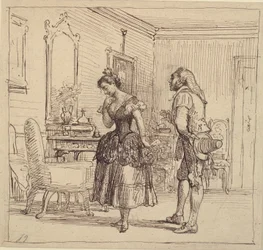 Rosina Gives Figaro the Letter for Count Almaviva. (The Barber of Seville)