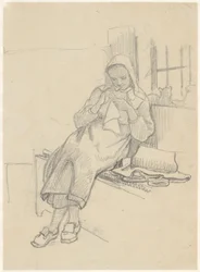 Swedish Girl with Needlework, Sitting on a Window Bench