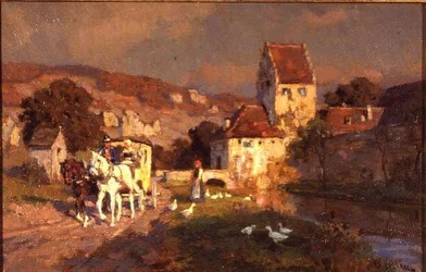 A Horse and Carriage by a River