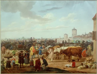 Cattle Market on the Outskirts of a City