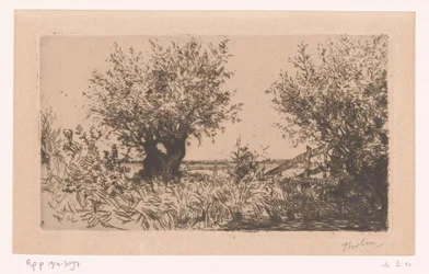Landscape with Meadow, Pollard Willows, and Fence