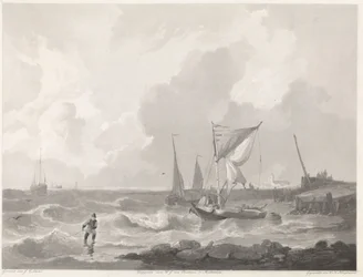 Fishing Boats at a Harbor Entrance