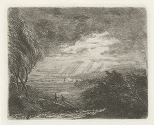 Landscape with Two Figures in Storm and Rain