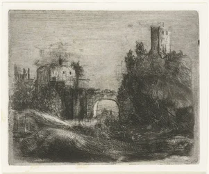 Southern Landscape with Gate and Tower on Rock