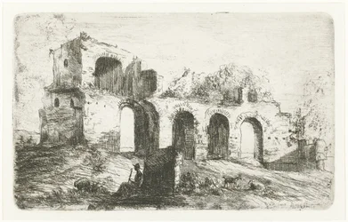 Southern Landscape with Ruin and Shepherd with Livestock