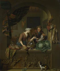 Woman and Fishmonger in the Kitchen