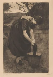 Peasant Woman Washing Textiles in a Bucket