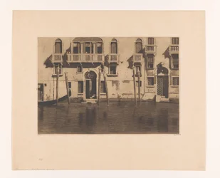 View of façades and mooring posts along the Grand Canal in Venice - Houses with six mooring posts, Venice