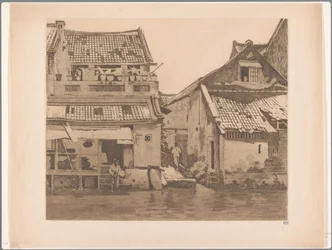 Two Figures near Houses by a River in Batavia