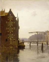 View from the Rapenburgwal of the Peperbrug and the Sweeden Warehouse