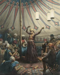 Egyptian Dancer in a Tent, with Musicians and Spectators