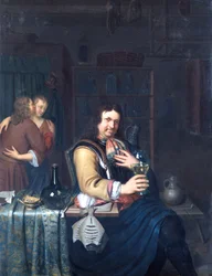 Interior with a Cavalier Drinking and a Couple Embracing, c.1690-1700