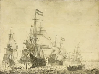 Seascape with Dutch Men-of-War including the Drenthe and the Prince Frederick-Henry, c.1670