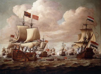 The English and Dutch Fleets Exchanging Salutes at Sea with the 
