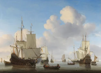 Dutch ships on a calm sea. Around 1665