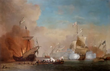 Pirates Attacking a British Navy Ship, 17th century