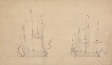 Starboard-quarter View of a Flagship in Light Airs and Similar View of Another