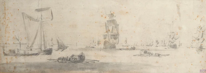 A Galliot in Light Airs and Several Barges, c.1681