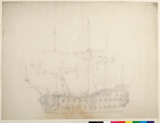 An English Third-Rate 60-Gun Ship Viewed from Close on the Port Bow