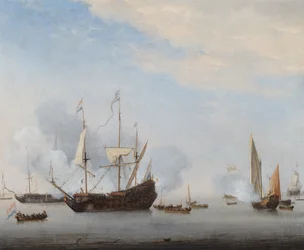 A Man of War Firing a Salute, Other Ships Nearby