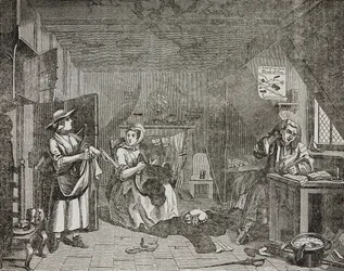 Afflicted poet, after painting by William Hogarth