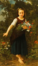 Little Girl by the Brook holding a Sheaf of Flowers