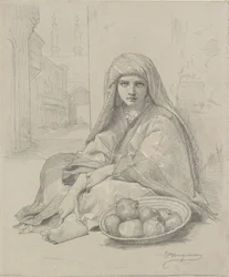 North African Girl Selling Pomegranates