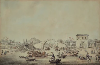 Chinese Barges of the Embassy Preparing to Pass Under a Bridge