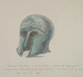 Ancient brass helmet from the British Museum, Holborn, London, 1784