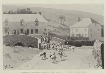 With the Devon and Somerset Staghounds, Taking the Hounds to the Meet over Exford Bridge