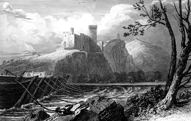 The Castle of Beaucaire and a bridge of boats over the Rhone, France, 1824