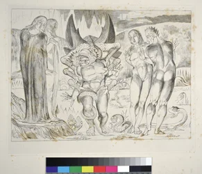 The Circle of the Thieves: Agnolo Brunelleschi Attacked by a Six-Footed Serpent. Inferno, Canto XXV, illustration to the Divine Comedy by Dante Alighieri