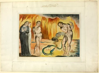The Circle of the Thieves; Buoso Donati Attacked by the Serpent. Inferno, Canto XXV