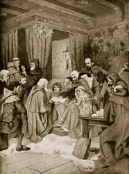 Robert Bruce conferring a Charter, 1329, illustration from 