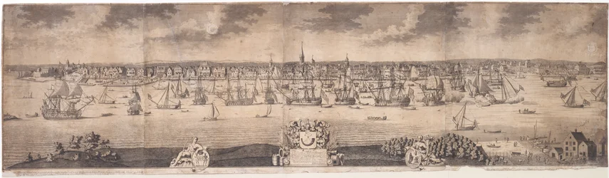 A South Prospect of Ye Flourishing City of New York in the Province of New York in America, engraved by John Harris, 1717-18