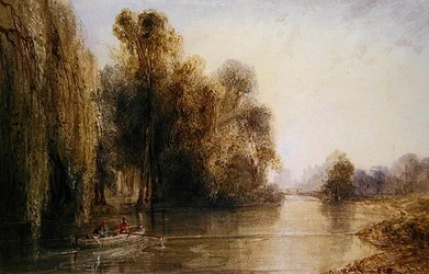 Figures Rowing on a French River