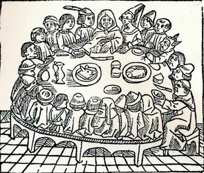 The Canterbury Pilgrims Sitting Down for a Shared Meal