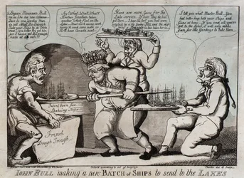 John Bull Making a New Batch of Ships to Send to the Lakes