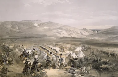 Charge of the Heavy Cavalry Brigade at the Battle of Balaclava on 25th October 1854, Engraved by E. Walker, pub. 1855
