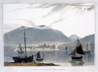 View of Caernarvon Castle from Anglesea, Wales