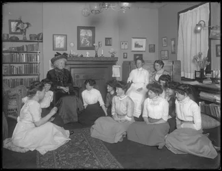 Harriet E. Hassler with a group of young women, 206 W. 13th Street, New York