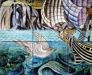Tiles depicting a galleon