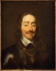 Portrait of King Charles I Wearing Armour and the Collage of the Order of the Garter